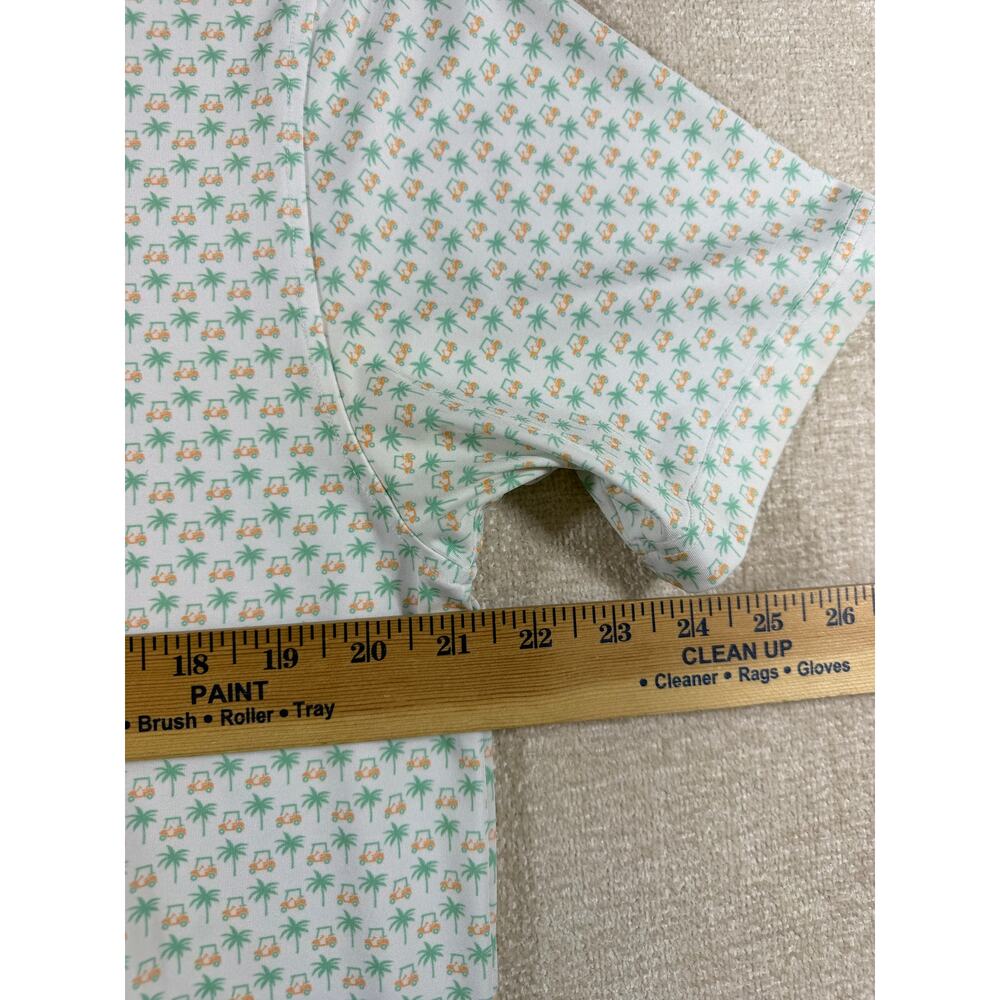 Rhoback Men M Golf Cart Palm Tree Print White Green Performance Athleisure Polo - Picture 5 of 6